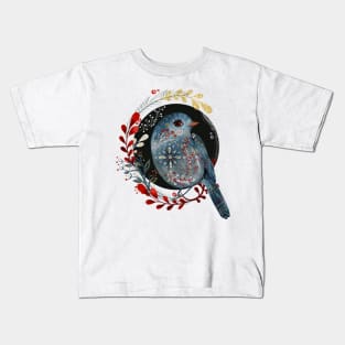 Nordic Folk Art Bird, Woodland Animal Folk Art Kids T-Shirt